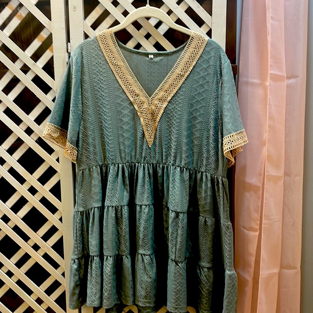 Pretty top with laced sleeves and vneck lace front
